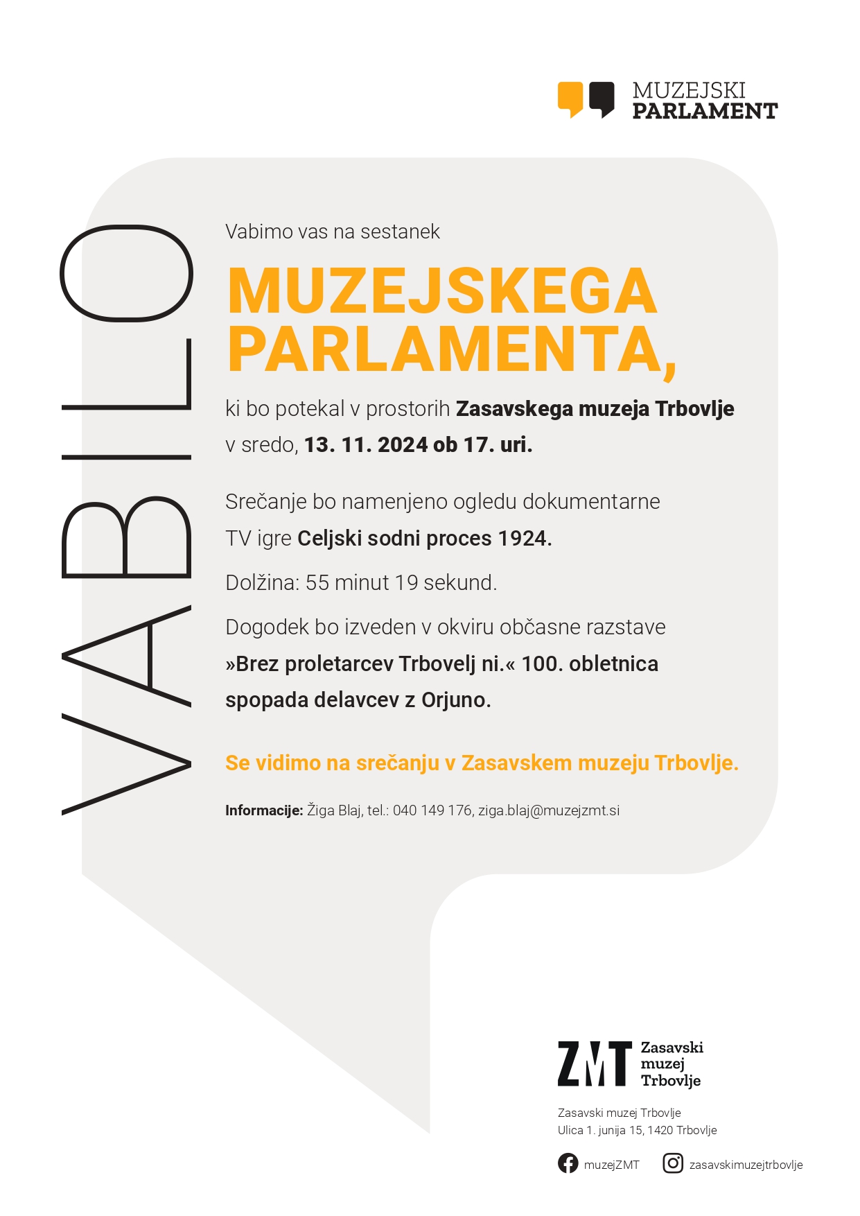 15. VABILO Muzejski parlament Celjski sodni proces 1924